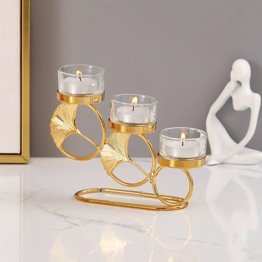 Elegant Ginkgo Leaf Candle Holder with Trio Cups Decor