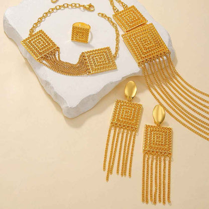 18K Gold-Plated Jewelry Set - 5-Piece Multi-Layer Tassel Set for Weddings