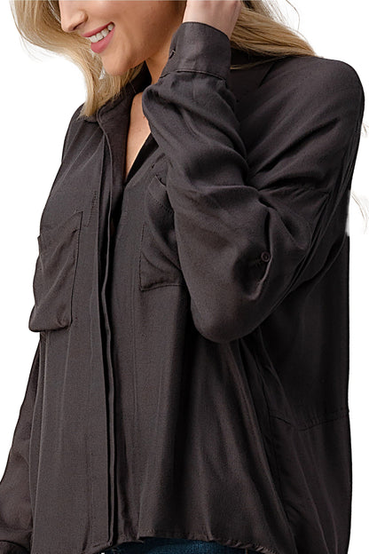 Button-Up Oversized Shirt with Front Pockets | Apparel | Kitchen + Metal