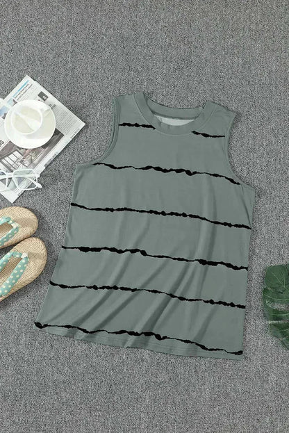 Apricot Allover Leopard Print Round Neck Tank Top
