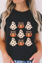 Black Halloween Ghost Pumpkin Graphic Crew Neck T Shirt