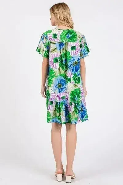 Ces Femme Floral Ruffled Short Sleeve Dress