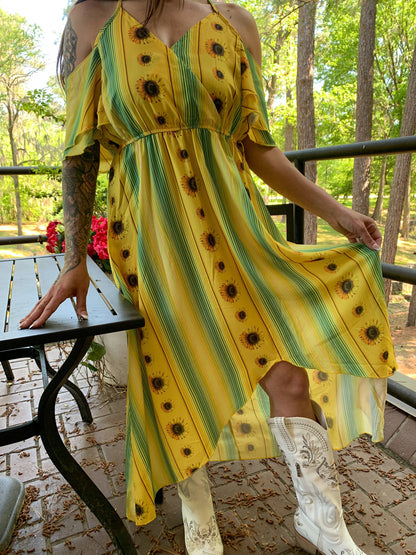 Broken Bow Cold Shoulder Maxi Dress in Blue Aztec