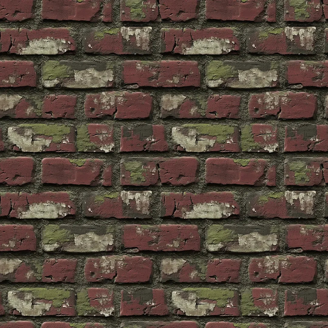 Vintage Crimson Moss Brick Wall