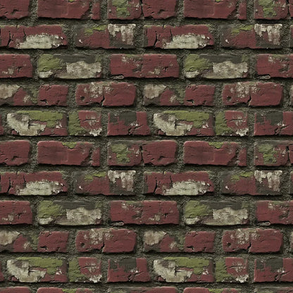 Vintage Crimson Moss Brick Wall