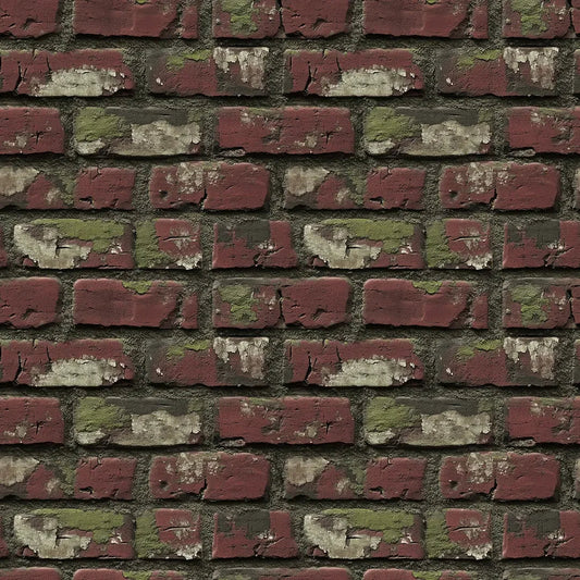 Vintage Crimson Moss Brick Wall