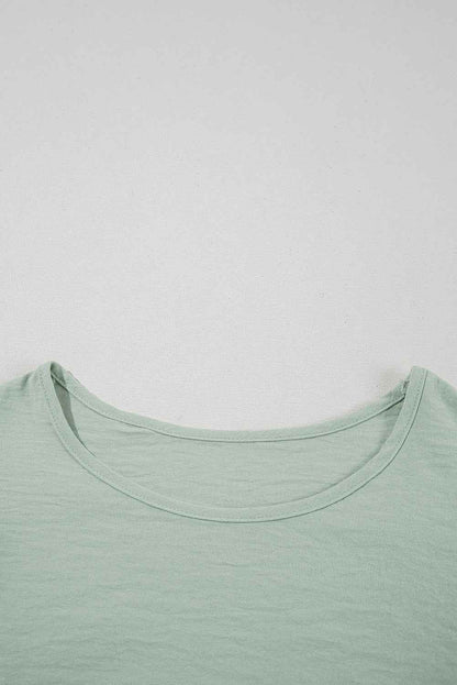 Aqua Ruffle Sleeve Blouse - Clearly Aqua Solid Color Crinkled Top
