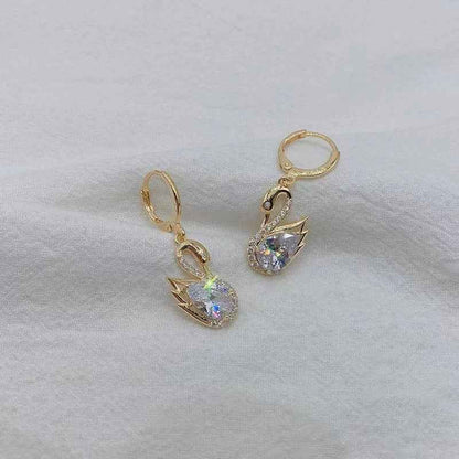 Sweet Rhinestone Swan Earrings for Women - Fashion Jewelry