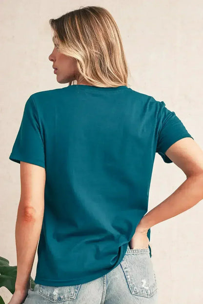 Dirty Blue Solid Color Round Neck T Shirt