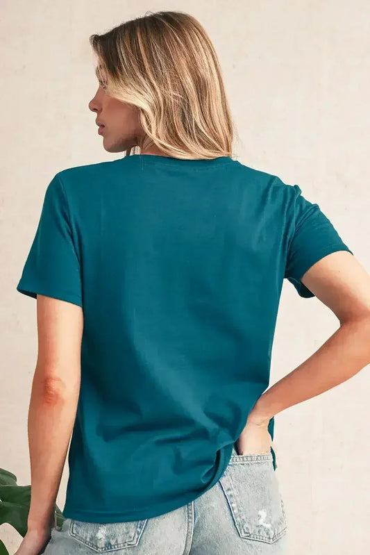 Dirty Blue Solid Color Round Neck T Shirt