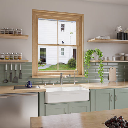 ALFI brand AB512 AB512-W White 32" Double Bowl Lip Apron Fireclay Farmhouse Kitchen Sink with 1 3/4" Lip