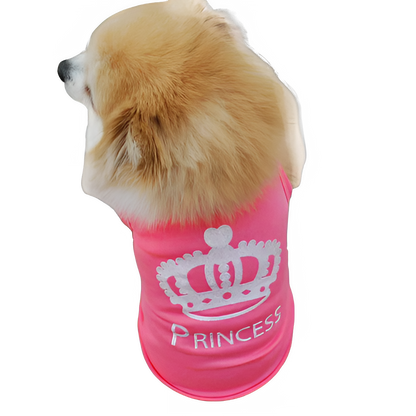 Dog Clothing Pet Supplies Vest Summer Crown T-shirt Pink Pet Cat And Dog Print Cotton Vest Puppy Princess Costume Pet Clothing#E