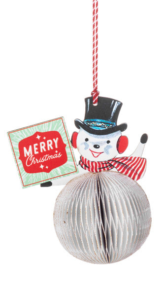 Vintage Honeycomb Snowman Ornament -
