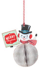 Vintage Honeycomb Snowman Ornament -