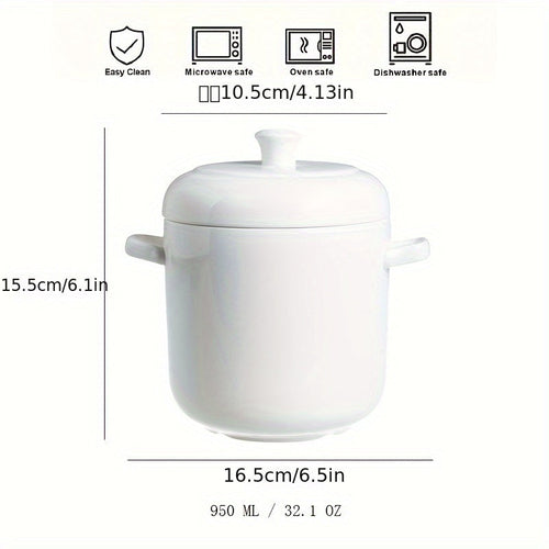 DualLid White Ceramic Stew Pot for Healthy Cooking