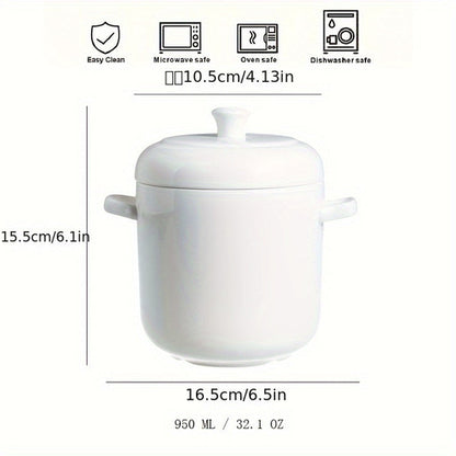 DualLid White Ceramic Stew Pot for Healthy Cooking