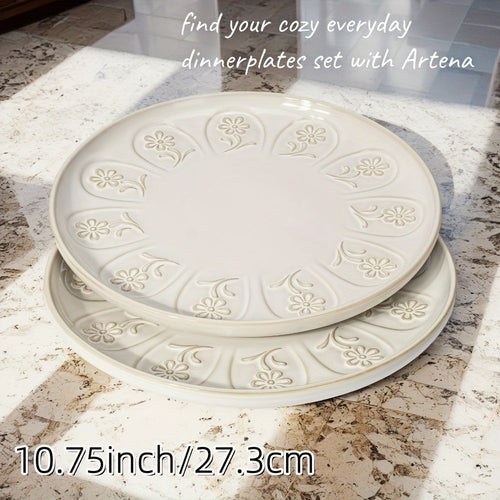 Artena Floral Embossed Ceramic Dinner Plate Set  27cm  22cm Microwave