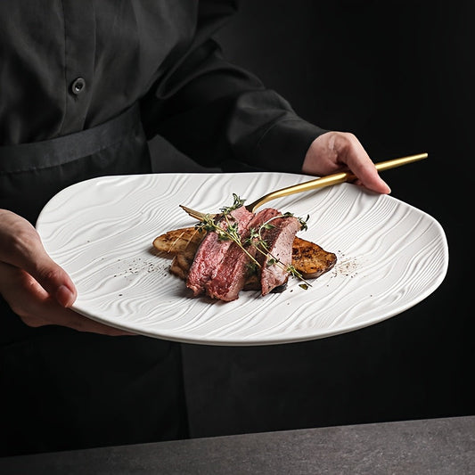 Elegant White Ribbed Ceramic Plate for Dining