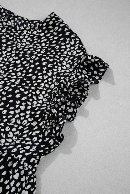 Black Leopard Print Flowy Tiered Plus Size Blouse
