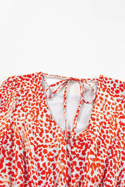 Tomato Red Leopard Print Dress with Side Slit Mini Design