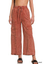 Zenana Washed Linen Elastic Band Waist Cargo Pants in Rust