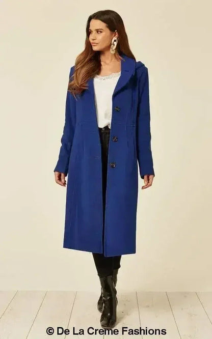 Wool Blend Hooded Mid Length Coat (1704)