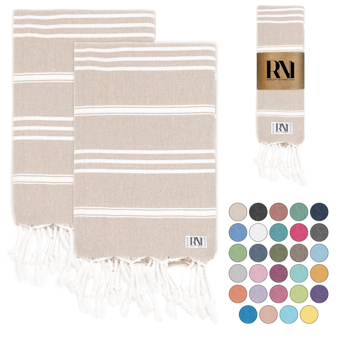 Istanbul Classic Turkish Hand Towel Set of 2 for Kitchen, Bath, Beach, Gym, and Yoga 17"x30"