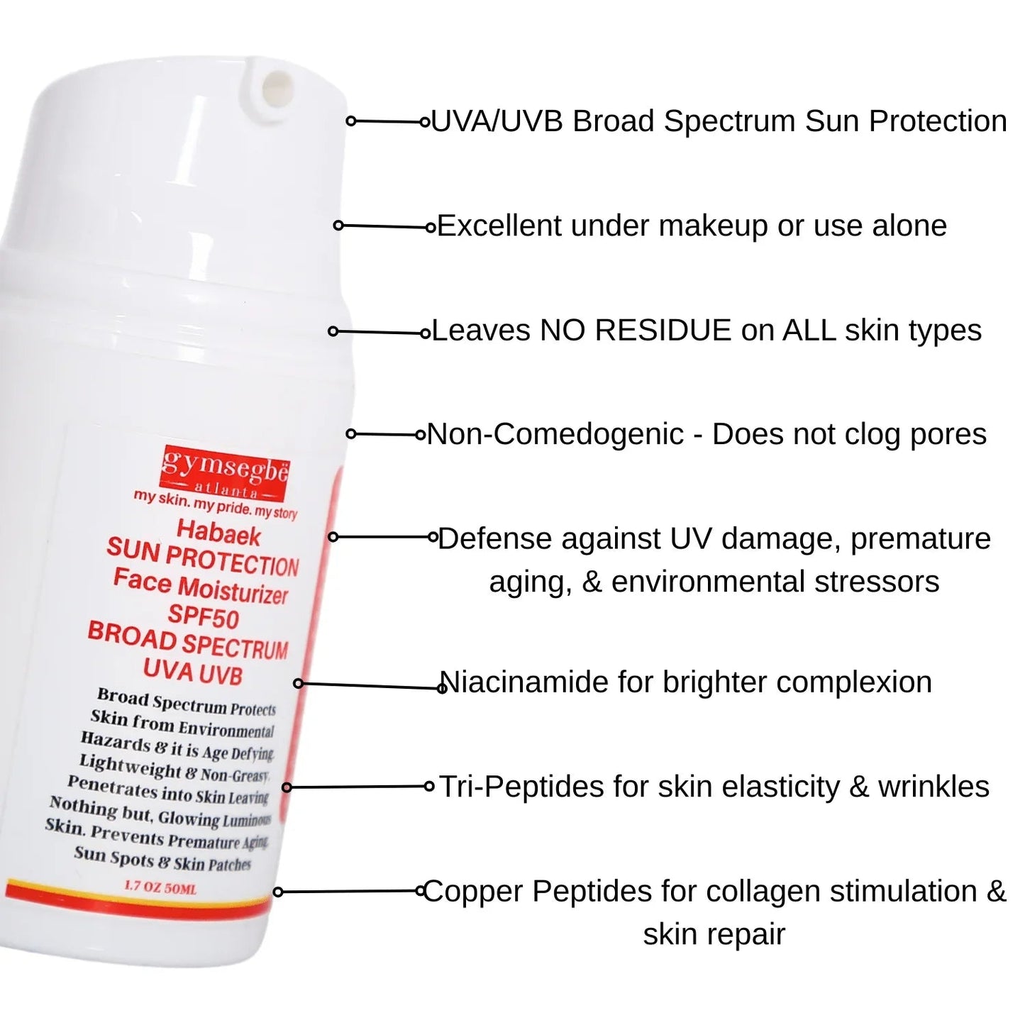 Habaek Sun Protection Face Moisturizer SPF50 | Peptides | Niacinamide