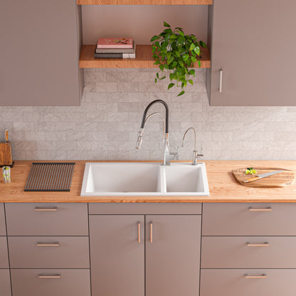 ALFI brand AB3319DI 34" Double Bowl Drop In Granite Composite Kitchen Sink