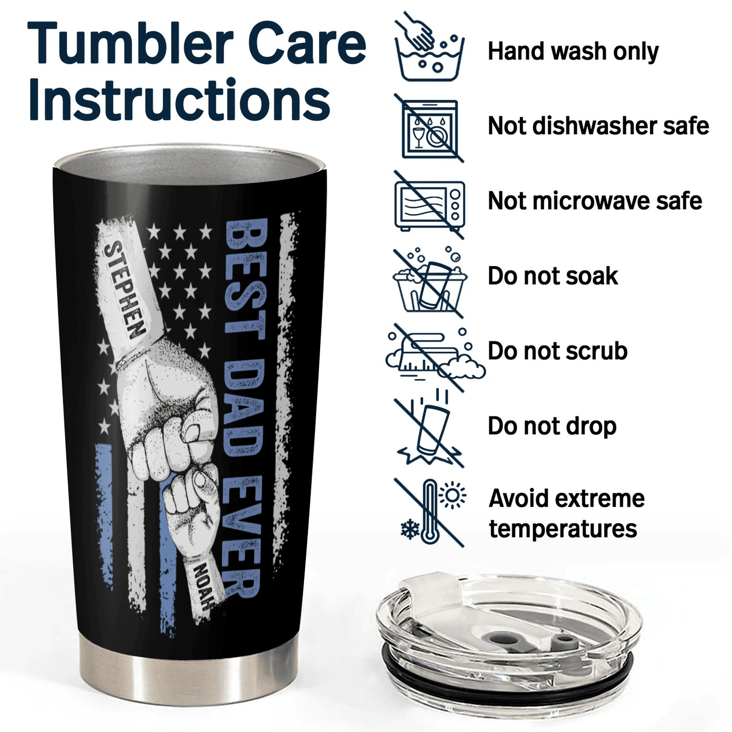 Best Dad Ever Raised Fist Bump - Personalized Stainless Steel Tumbler - Father's Day Custom Gift for Dad, Grandpa, Daddy, Dada, Dad Jokes