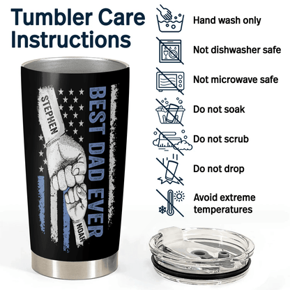 Best Dad Ever Raised Fist Bump - Personalized Stainless Steel Tumbler - Father's Day Custom Gift for Dad, Grandpa, Daddy, Dada, Dad Jokes