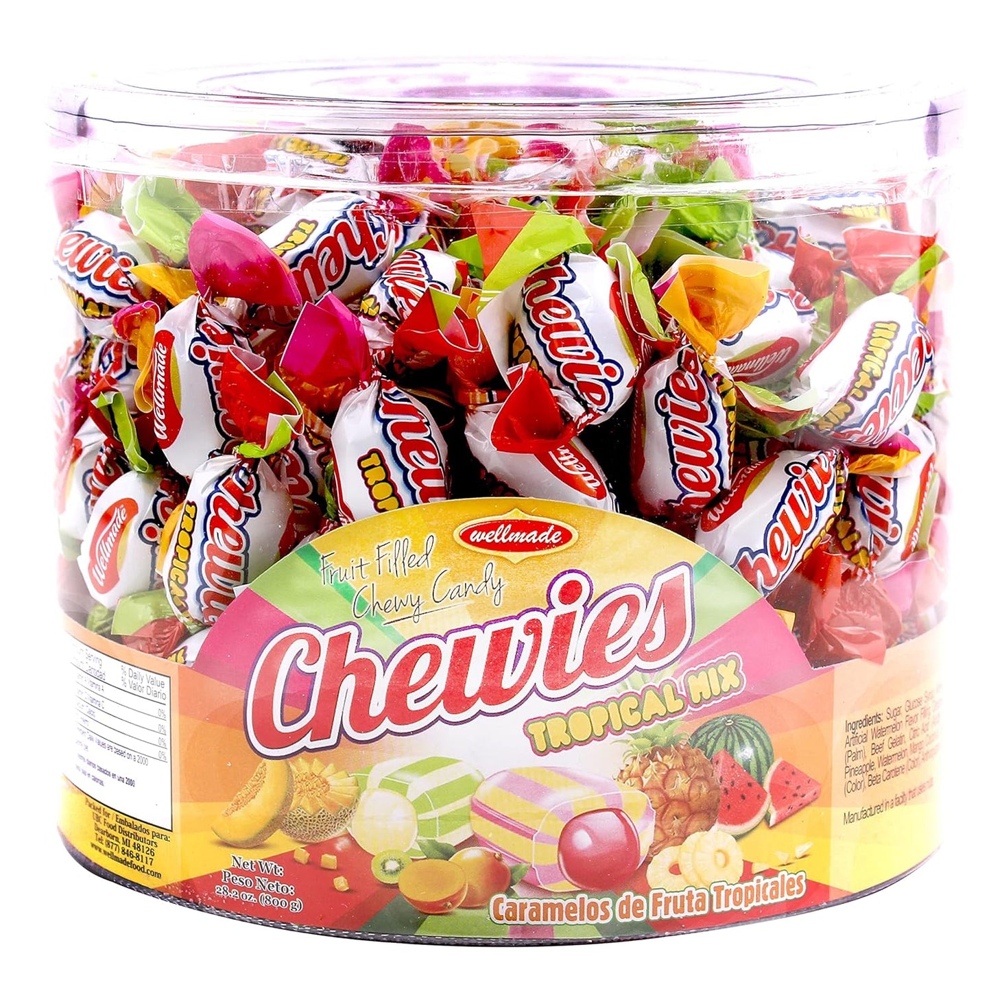 Wellmade Tropical Fruit Chews 800G - Mixed Flavors Candy for Sharing and Parties
