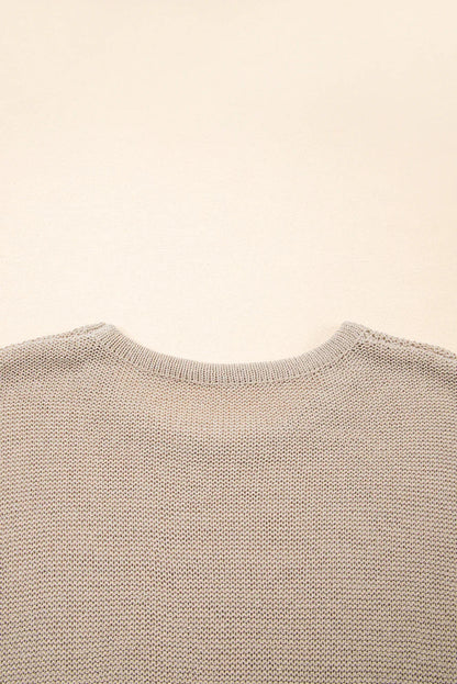 Beige Shiny Plain Short Sleeve Knit Top