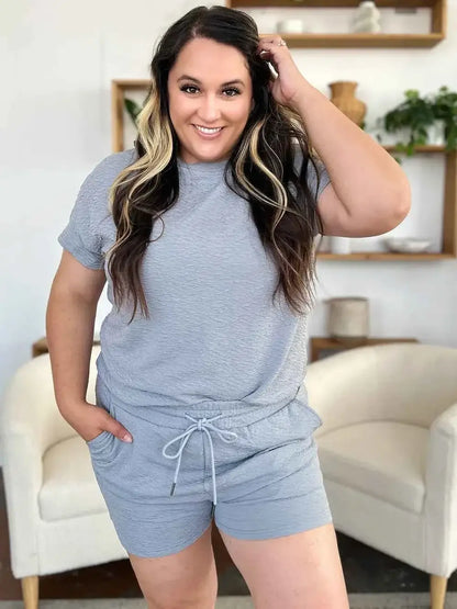 Texture Short Sleeve T Shirt and Shorts Set