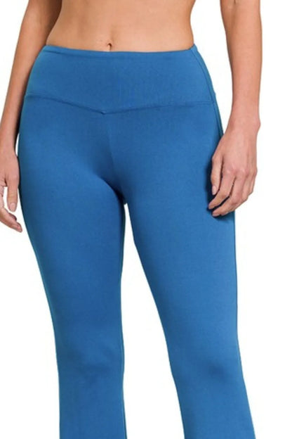 Zenana Buttery Soft Flare Leg High Waist Yoga Pants in Blue