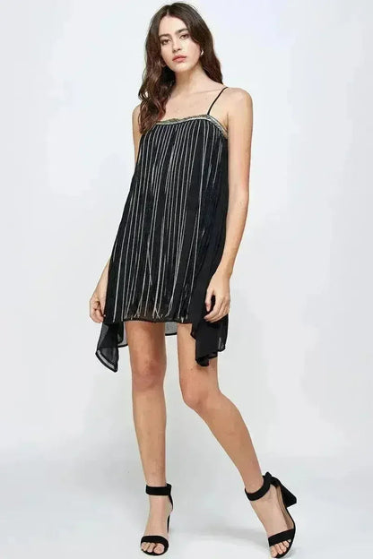 Flowy Sleeveless Mini Dress with Metallic Accents