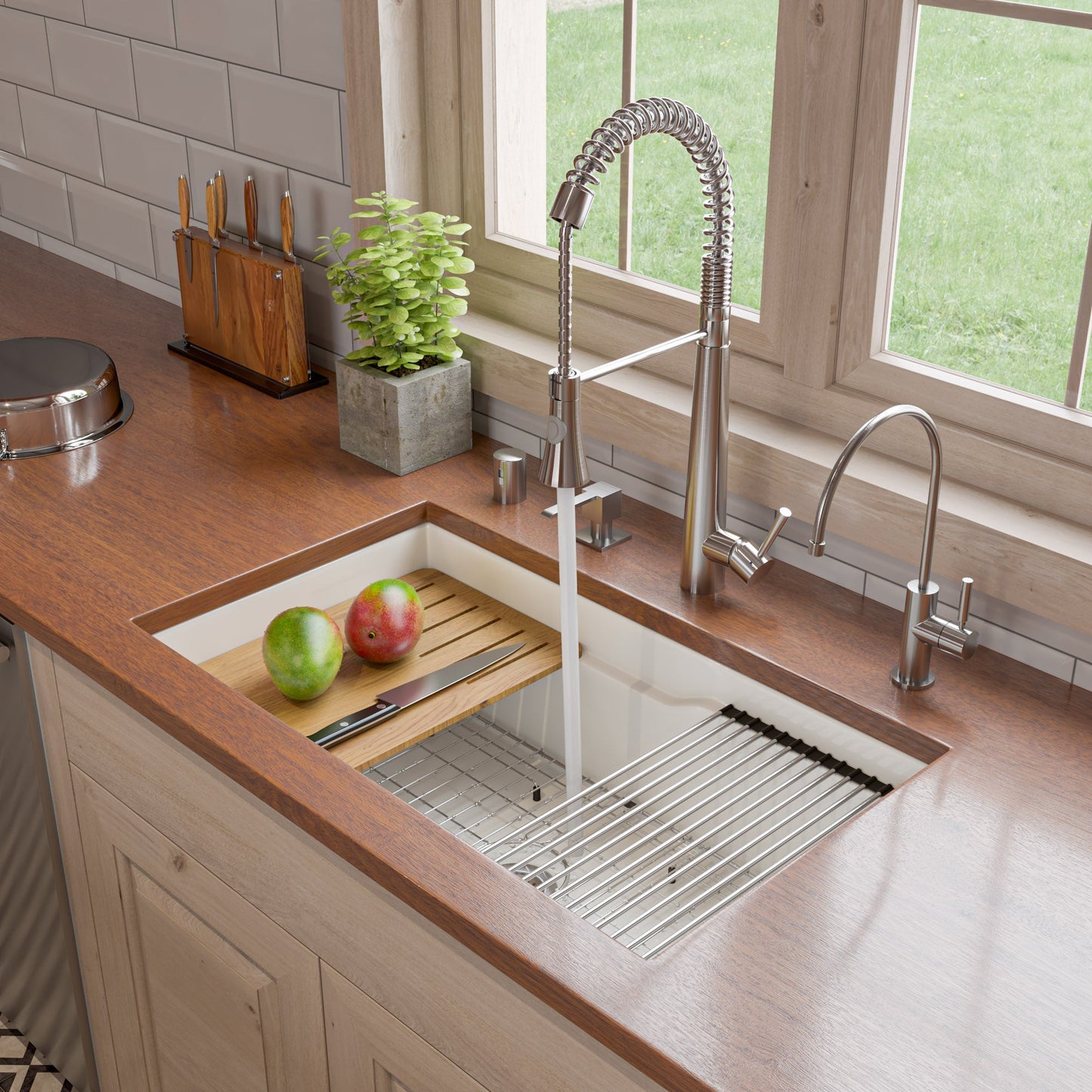 ALFI brand ABFS3219SUD ABFS3219SUD-W  White 32" x 19" Workstation Step Rim Single Bowl Fireclay Undermount / Drop In Kitchen Sink