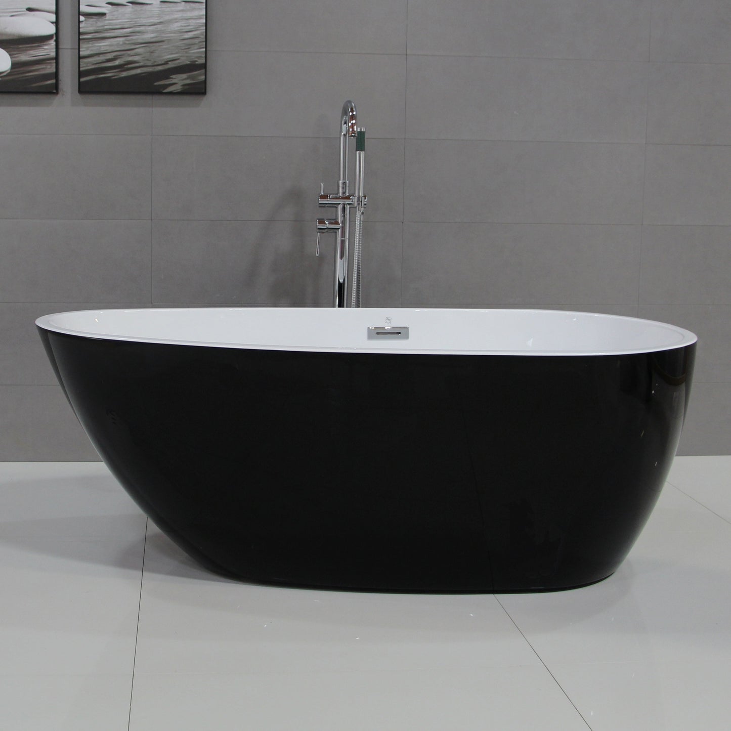 ALFI brand  AB8862 59 inch Black & White Oval Acrylic Free Standing Soaking Bathtub