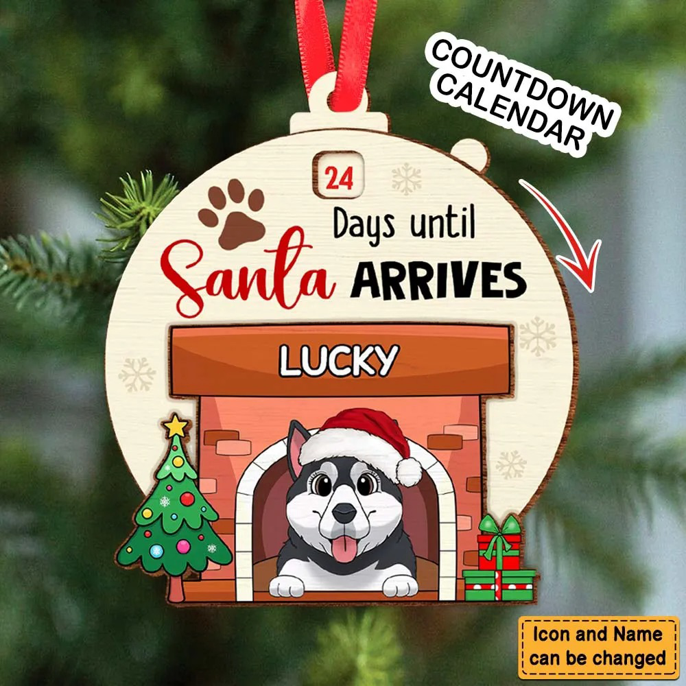 Countdown Until Santa Arrives - Personalized Dogs Fireplace Countdown Ornament