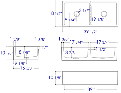 ALFI brand AB3918DB Smooth Apron Thick Wall Fireclay Double Bowl Farm Sink