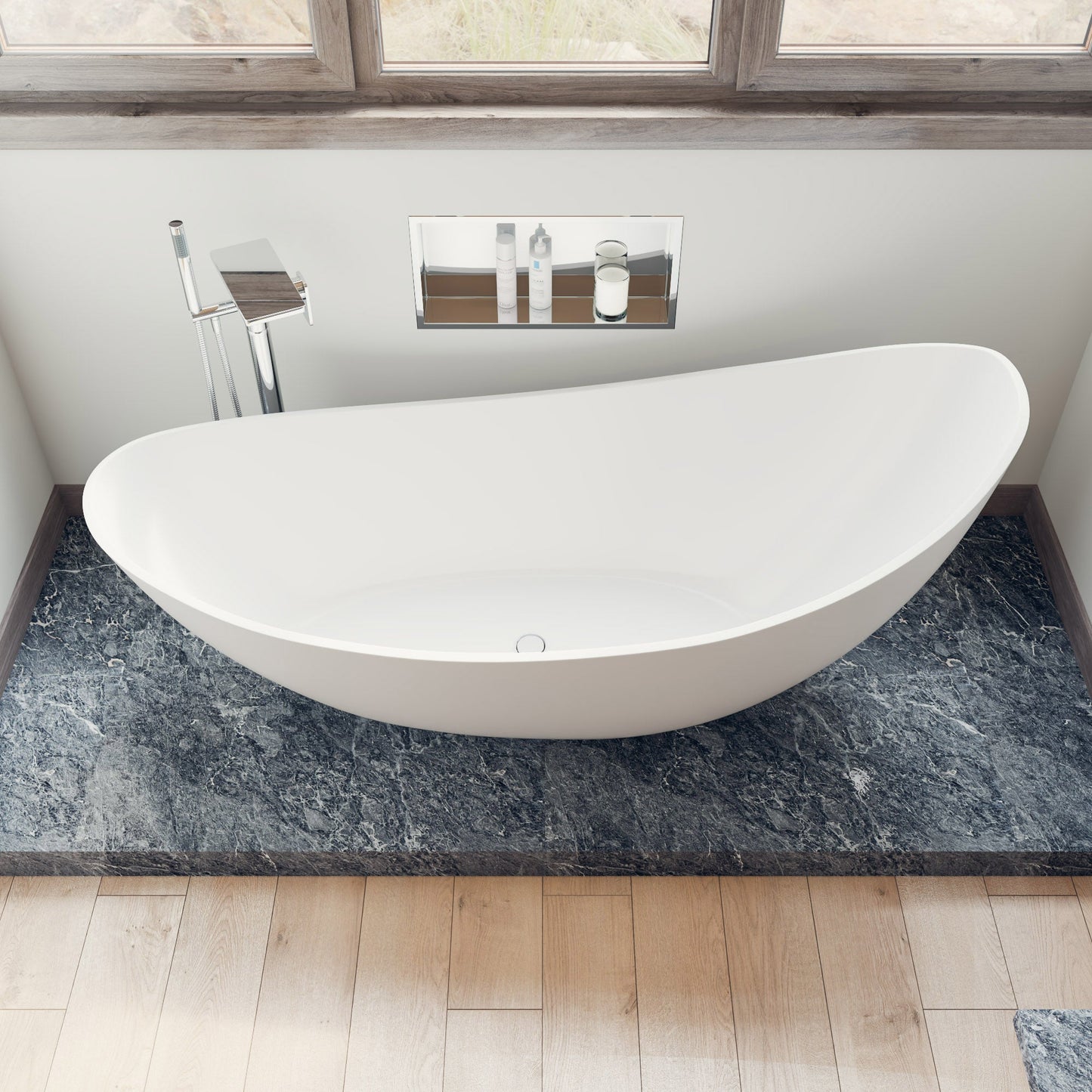 ALFI brand  AB9951 73" White Solid Surface Smooth Resin Soaking Slipper Bathtub