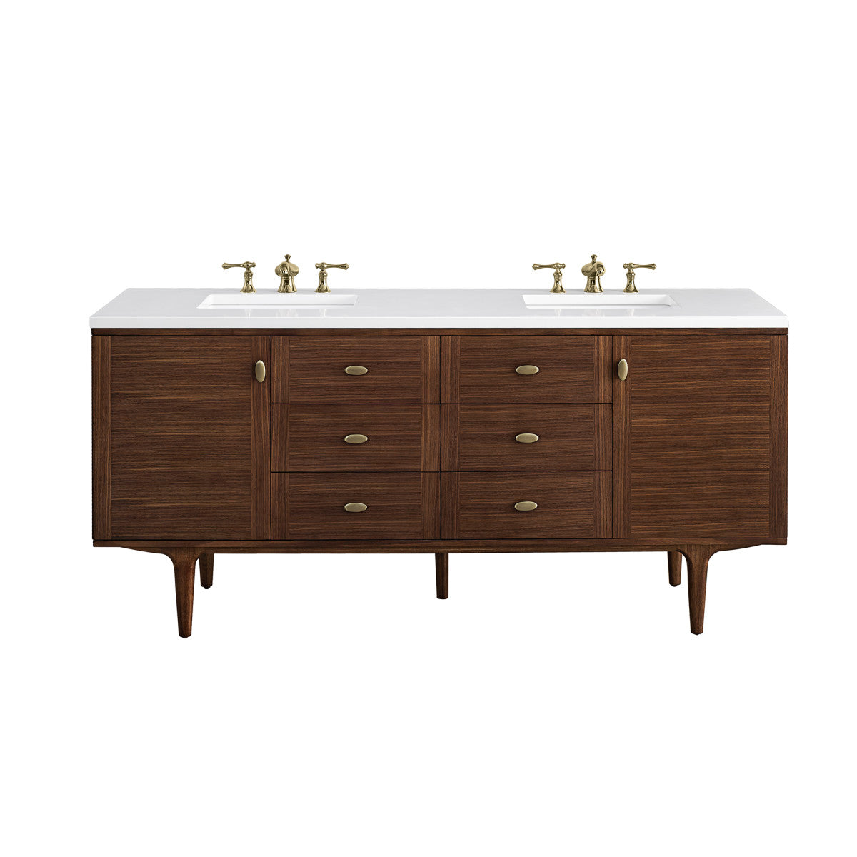 Amberly 72" Double Vanity Cabinet, Mid-Century Walnut
