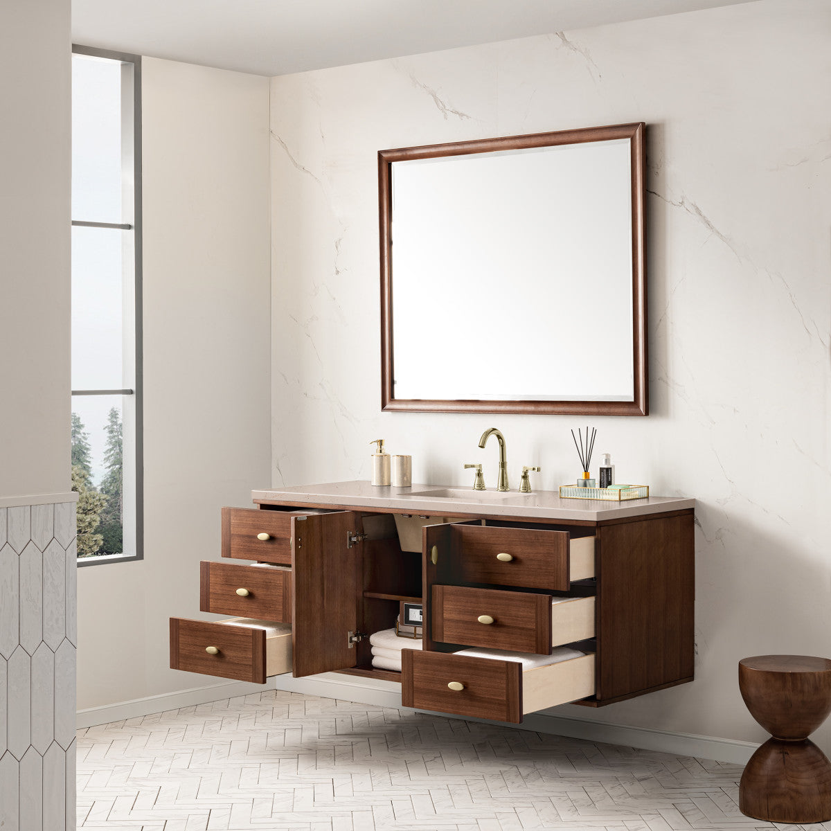 Amberly 60" Single Vanity Cabinet, Mid-Century Walnut