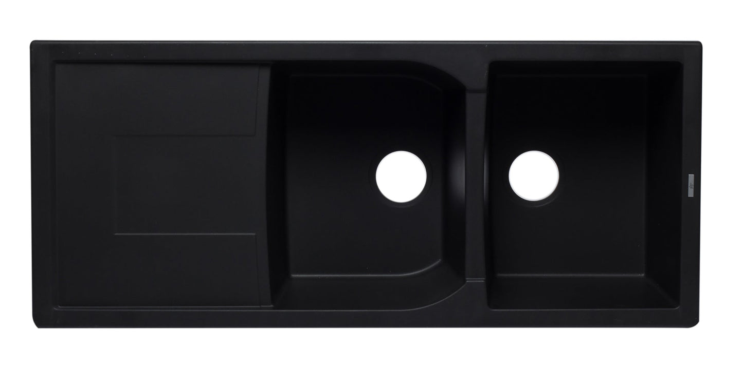 ALFI brand AB4620DI 46" Double Bowl Granite Composite Kitchen Sink with Drainboard