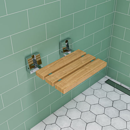 ALFI brand ABS16S 16" Wide Foldable Teak Shower Seat with Square Hardware