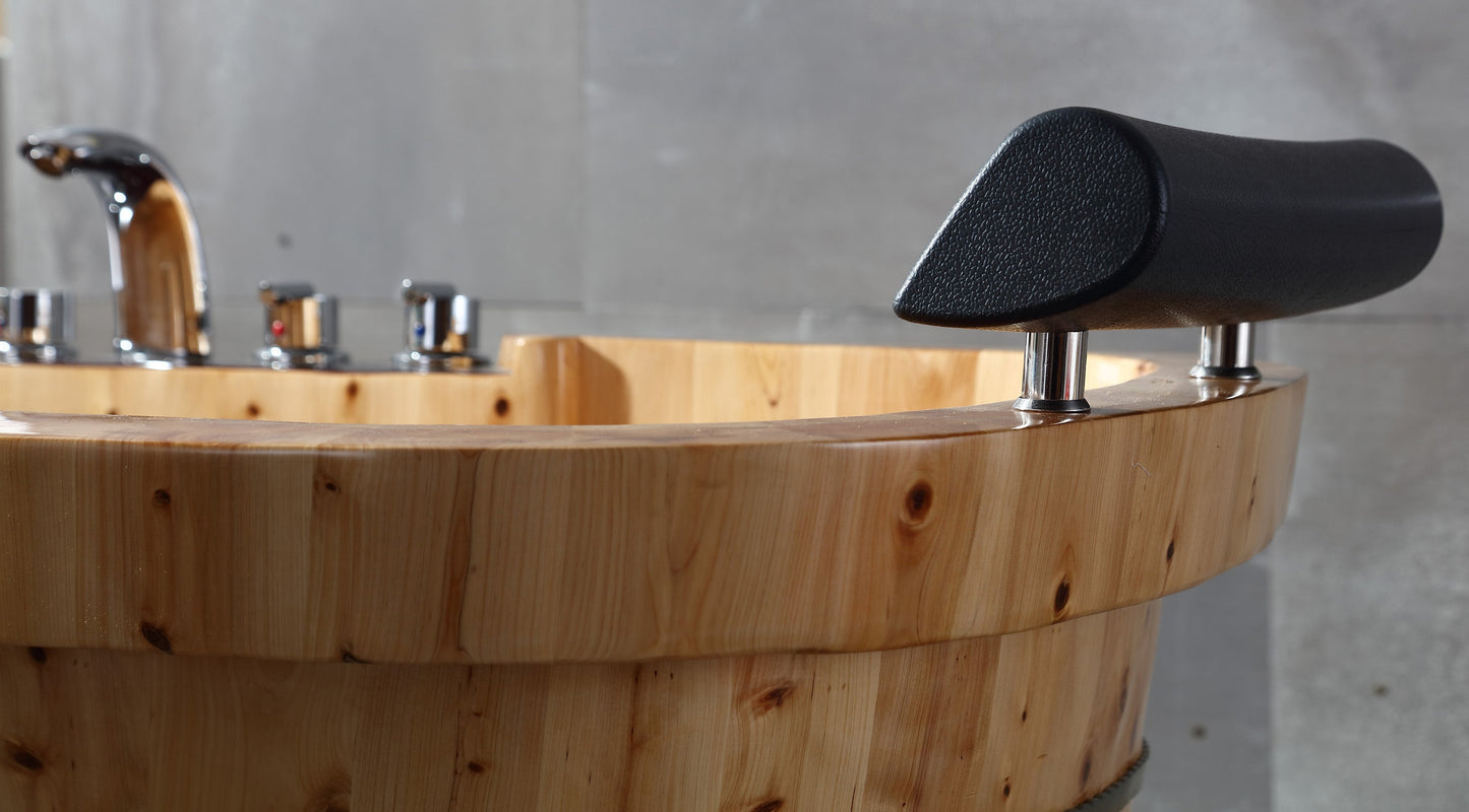 ALFI brand  AB1130 65" 2 Person Free Standing Cedar Wooden Bathtub with Fixtures & Headrests