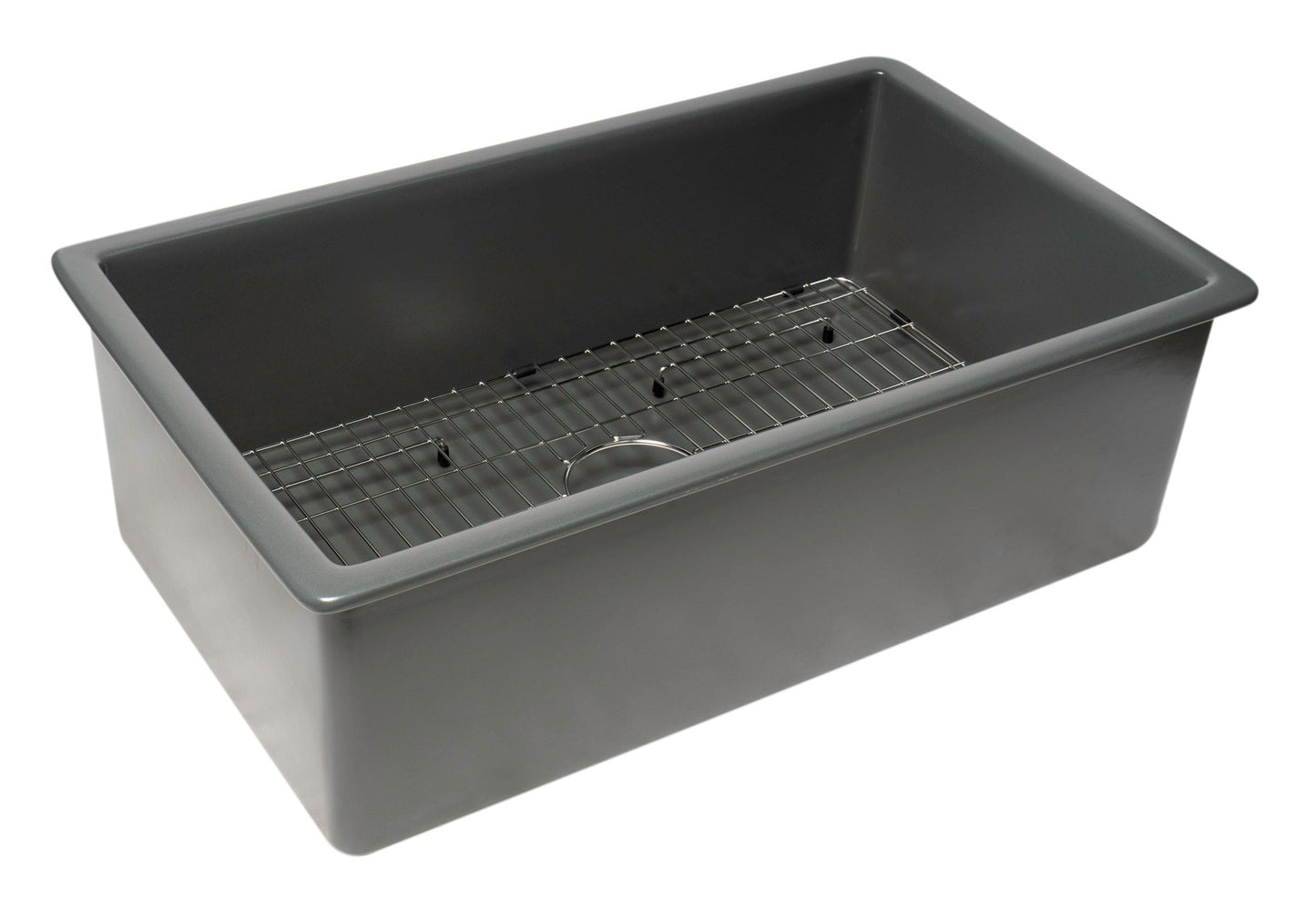 ALFI brand ABF3219SUD 32" x 19" Fireclay Single Bowl Undermount / Drop In Kitchen Sink w Grid