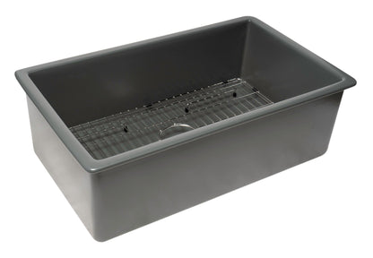 ALFI brand ABF3219SUD 32" x 19" Fireclay Single Bowl Undermount / Drop In Kitchen Sink w Grid