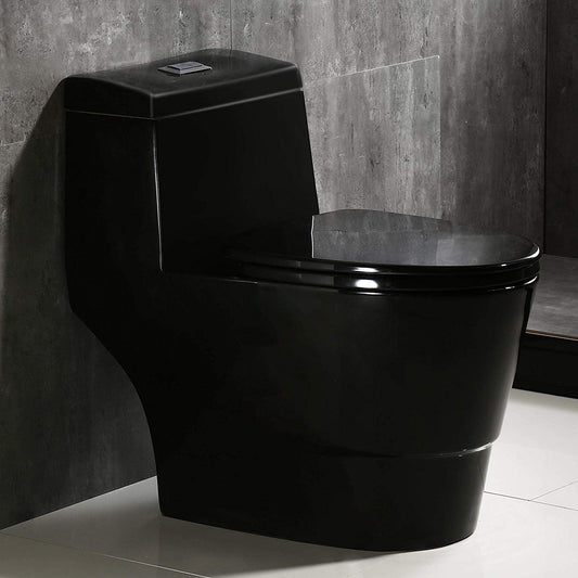 WOODBRIDGEE One Piece Toilet with Soft Closing Seat, Chair Height, 1.28 GPF Dual, Water Sensed, 1000 Gram MaP Flushing Score Toilet, Black
