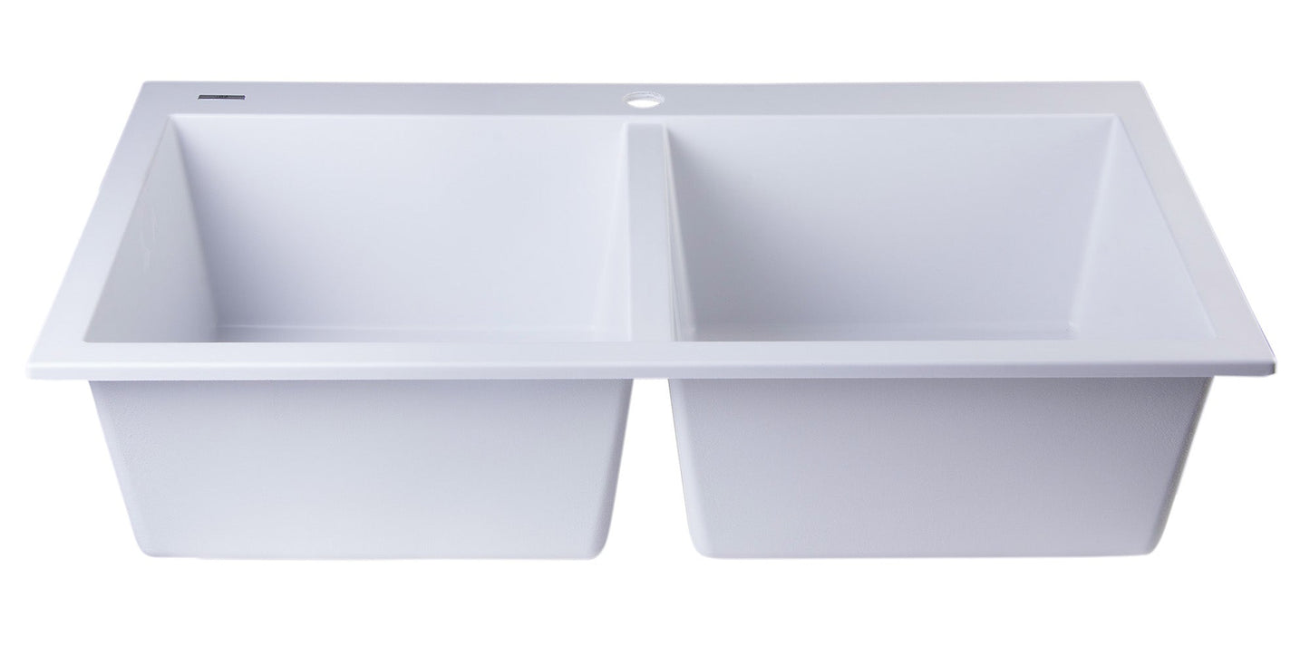 ALFI brand AB3420DI 34" Drop-In Double Bowl Granite Composite Kitchen Sink